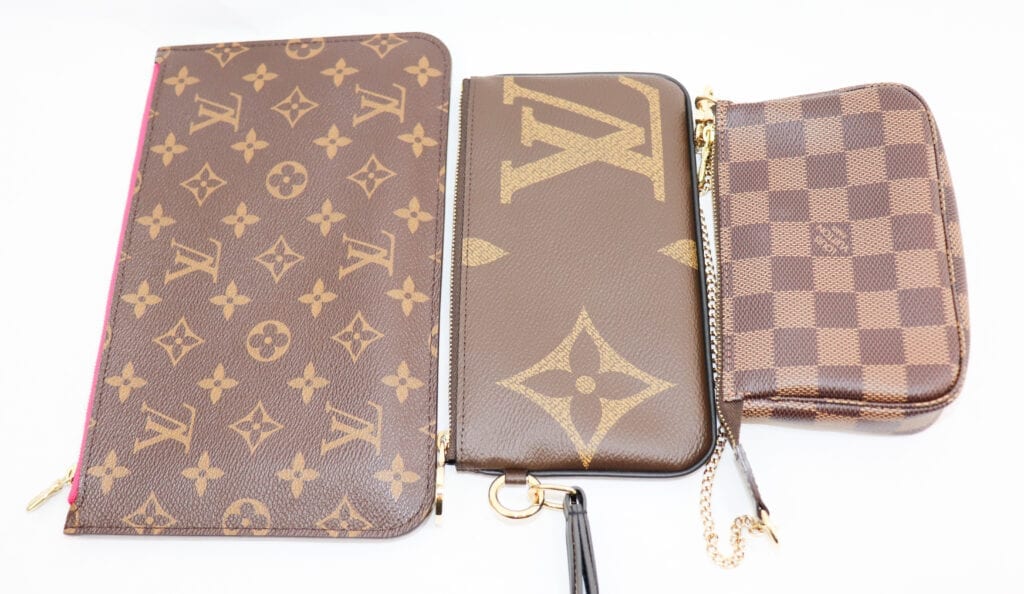 Neverfull Pouch, large pouch of the Trio Pouch, and Mini Pochette Accessories