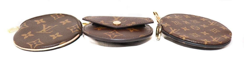 Louis Vuitton's Round Coin Purse, Small Round Wallet of the Daily Multi Pocket Belt, and Round Pouch of the Trio Pouch
